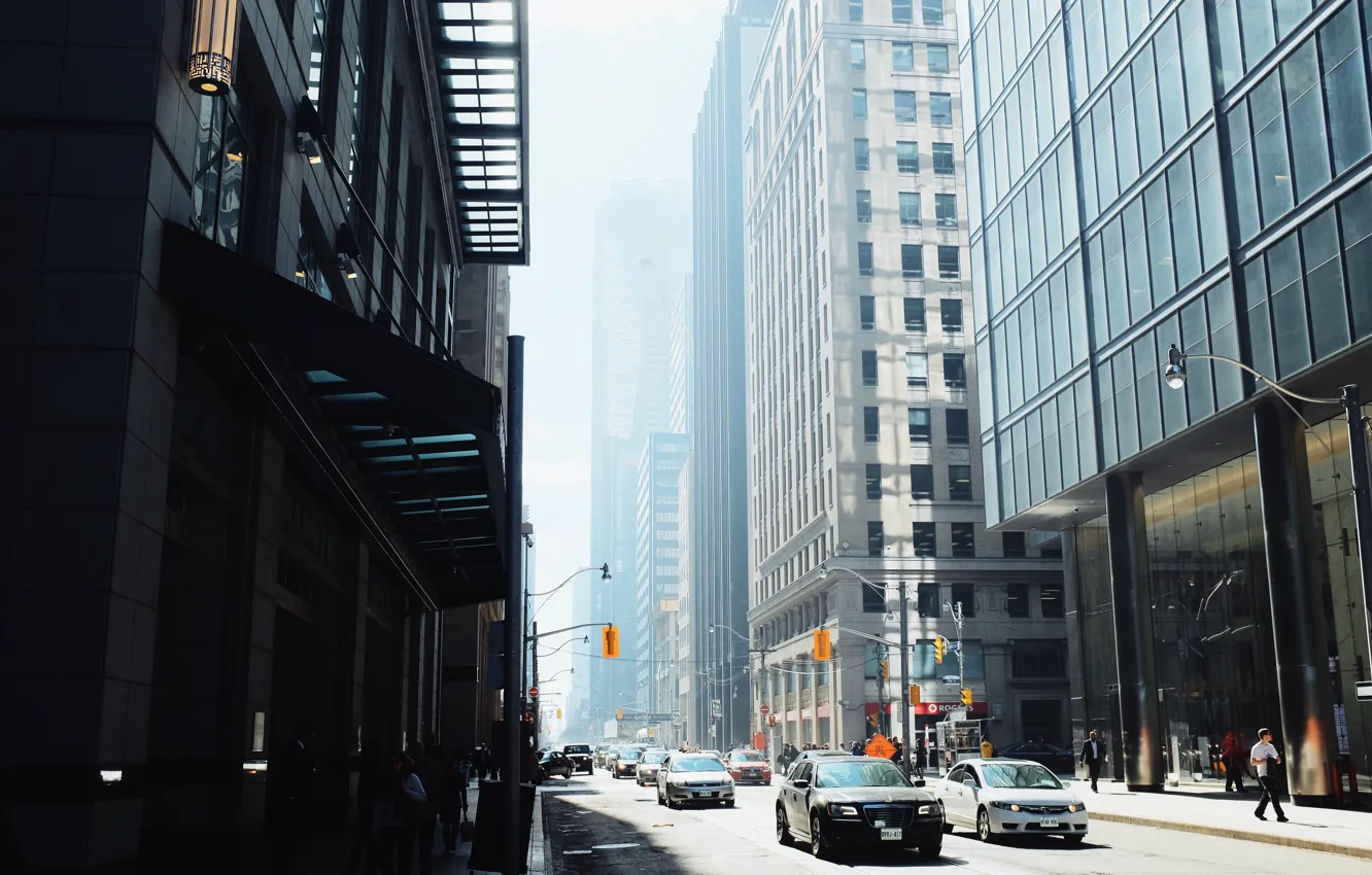 Photo wallpaper Canada, cars, street, people, Toronto, traffic, buildings, mundane