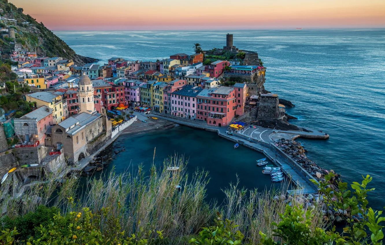 Photo wallpaper landscape, the city, the ocean, home, beauty, panorama, Vernazza