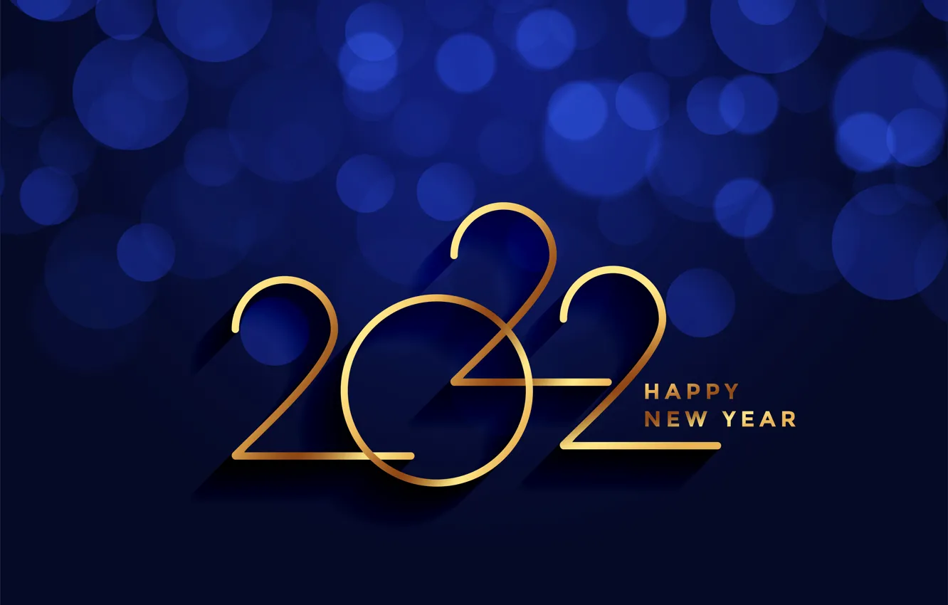 Photo wallpaper gold, figures, New year, golden, new year, happy, blue background, blue