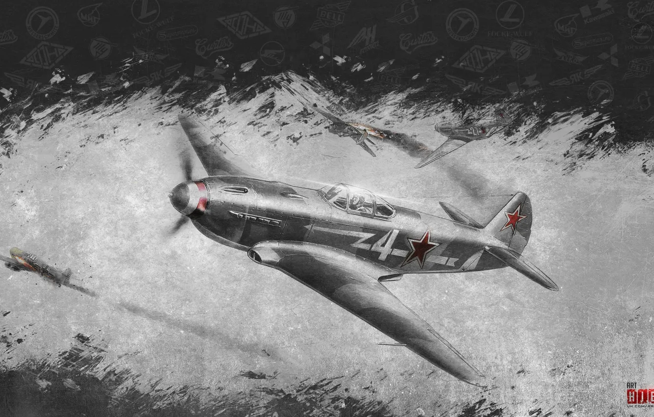 Photo wallpaper the sky, war, fighter, Art, Soviet, piston, single-engine, War Thunder