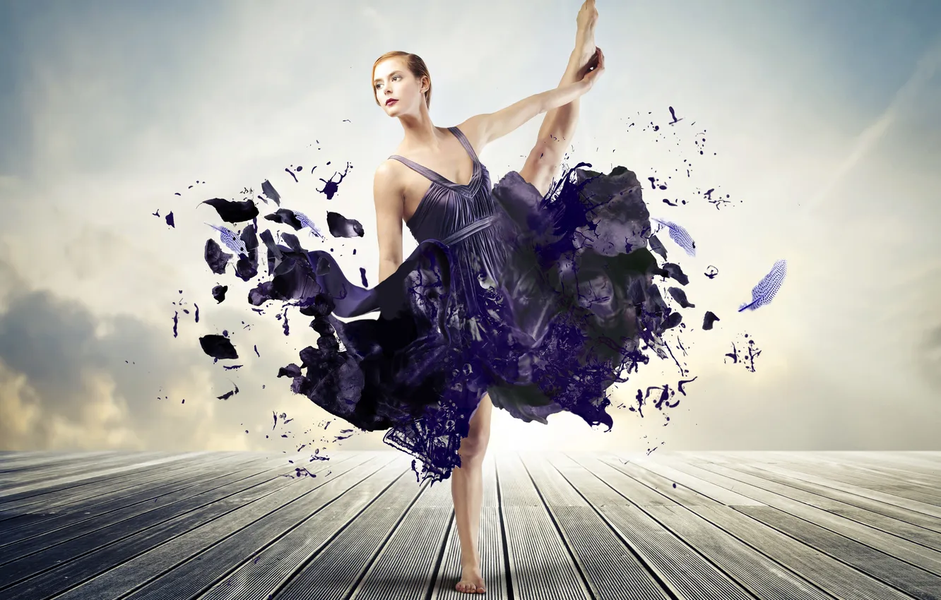 Photo wallpaper girl, creative, paint, dress, blonde