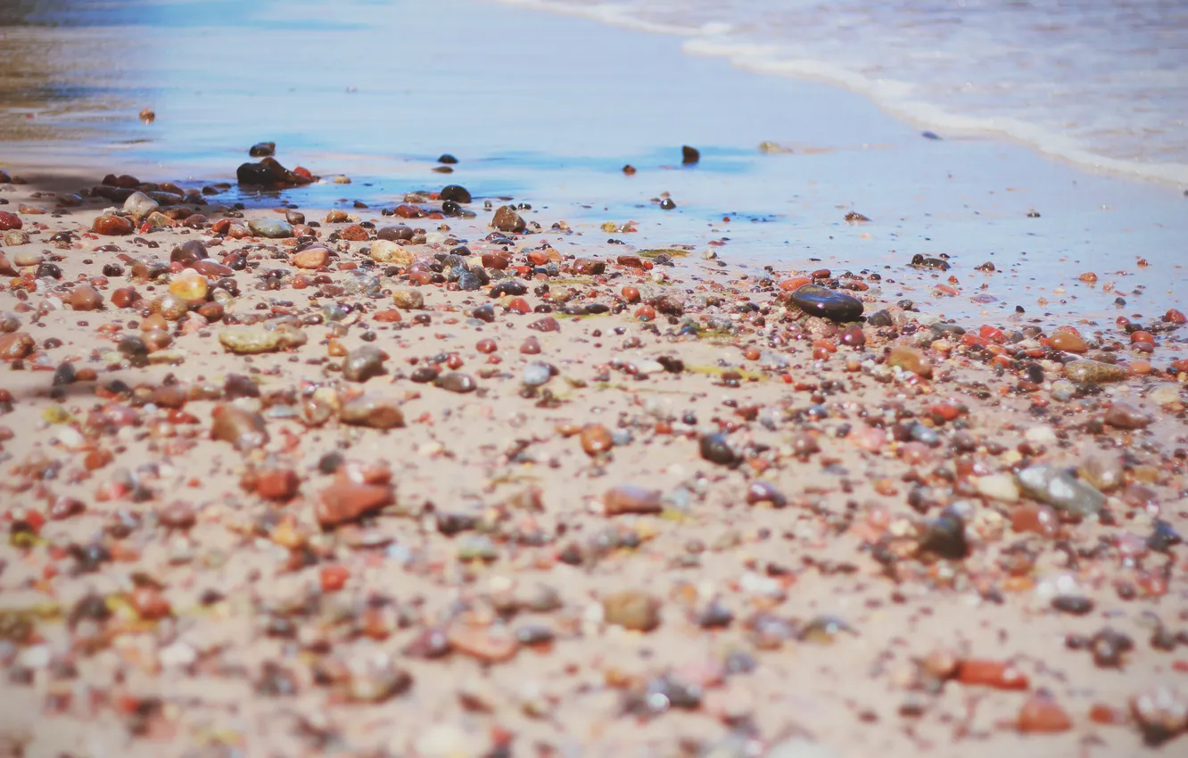 Photo wallpaper sand, beach, pebbles, stones, different