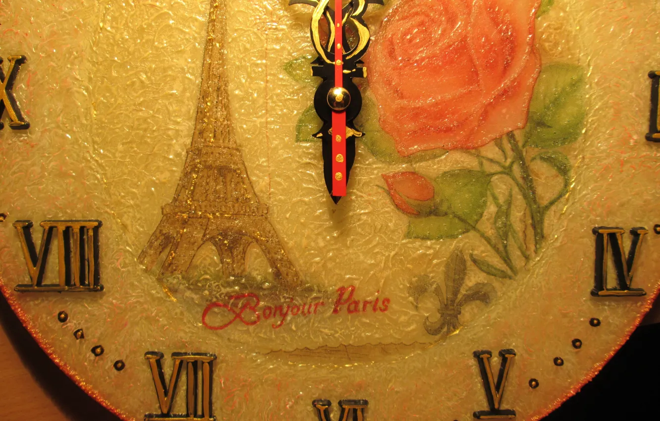 Photo wallpaper Paris, watch, roses, Roman numerals