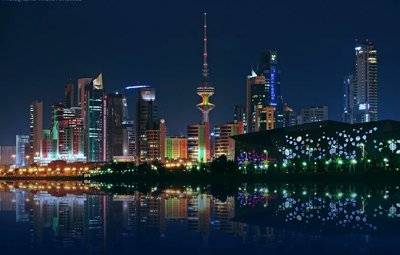 Photo wallpaper night, the city, lights, reflection