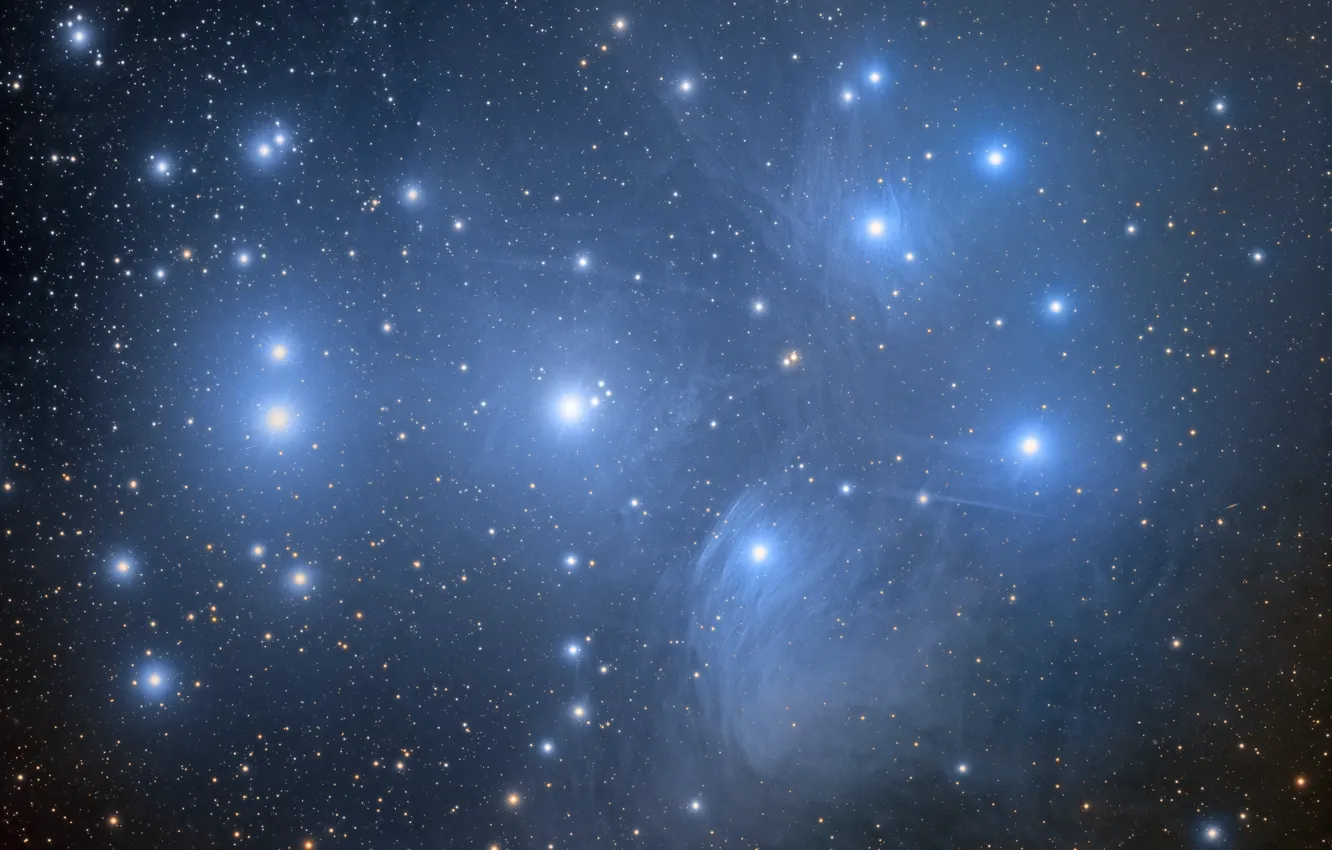 Photo wallpaper space, night, nebula, beauty, astronomy, accumulation, telescope, The Pleiades
