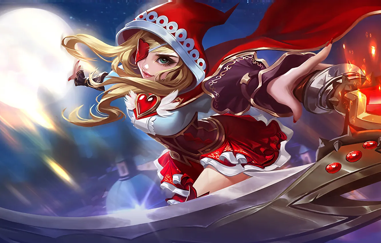 Photo wallpaper little red riding hood, gesture, characters, blade, Rubin, eye patch, Bang Bang, blond girl