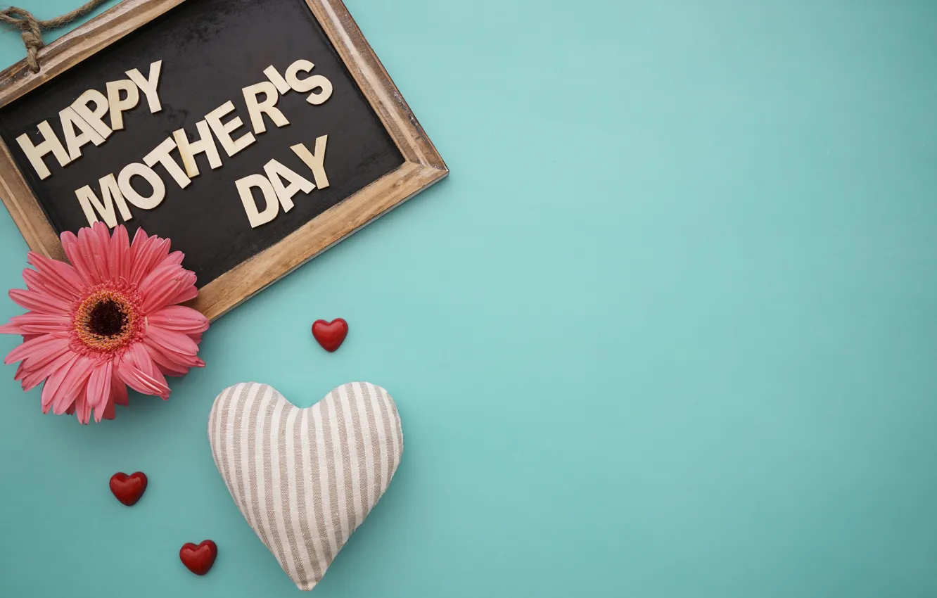 Photo wallpaper flowers, Board, hearts, love, gerbera, heart, pink, flowers