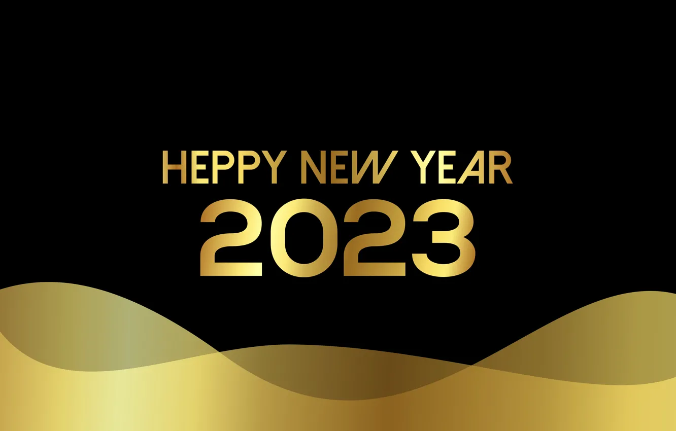 Photo wallpaper new year, figures, black background, gold plated, date, 2023, New Year 2023