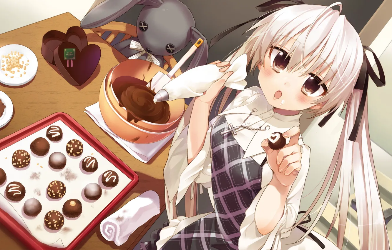 Photo wallpaper girl, anime, chocolate, yosuga no sora, Grey hare