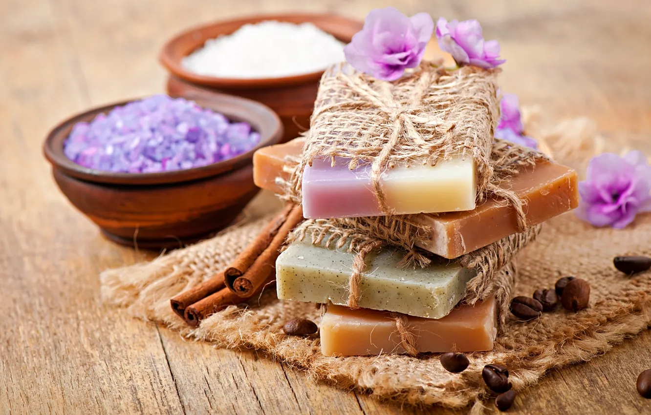 Photo wallpaper flowers, soap, relax, soap, Spa, coffee, lavender, salt