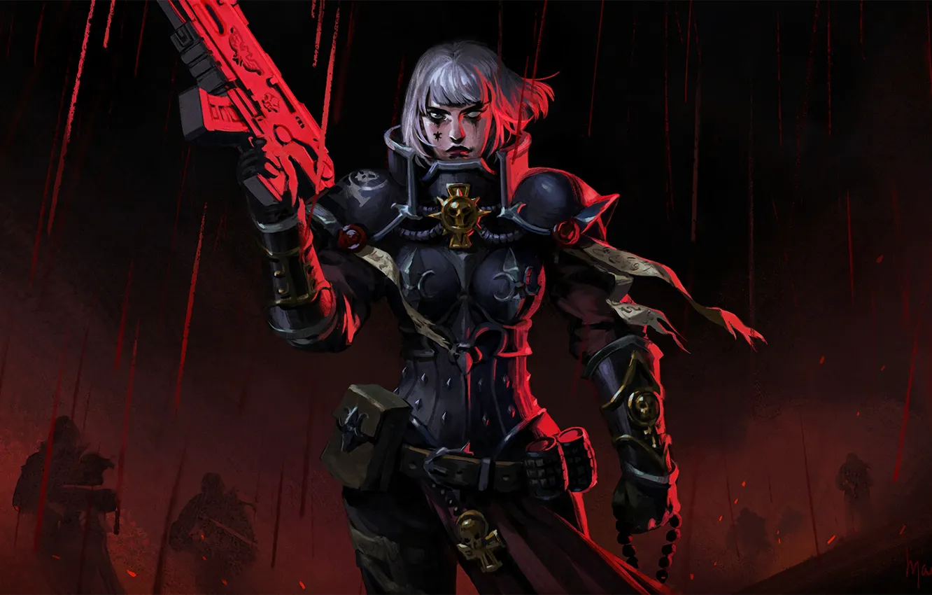 Photo wallpaper girl, gun, blood, fantasy, game, soldier, armor, weapon