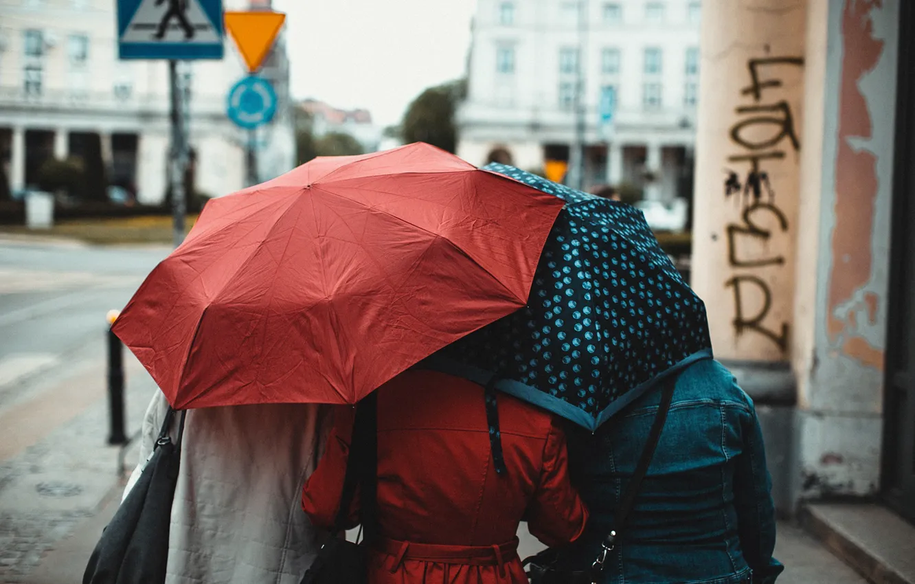 Photo wallpaper girls, street, the transition, umbrellas, Erik Witsoe