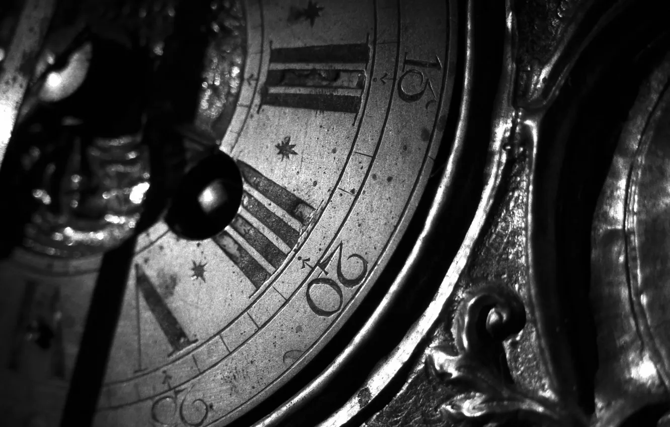 Photo wallpaper old, watch, black and white, dial