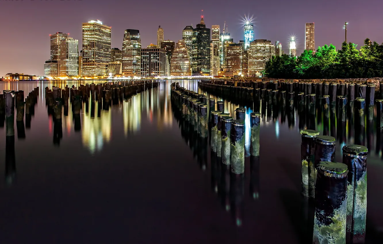 Photo wallpaper night, the city, river, support