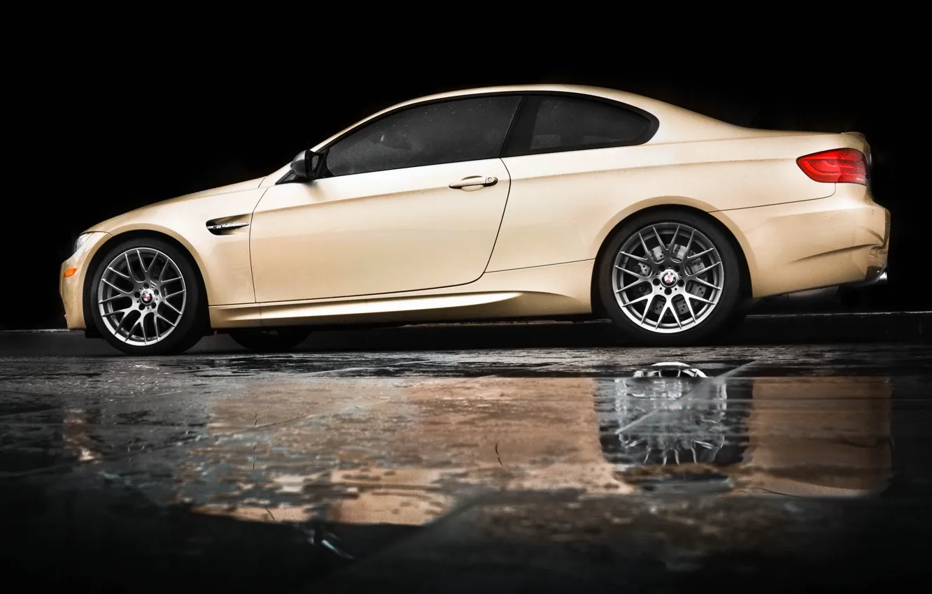Photo wallpaper reflection, rain, bmw, BMW, puddle, profile, beige, e92