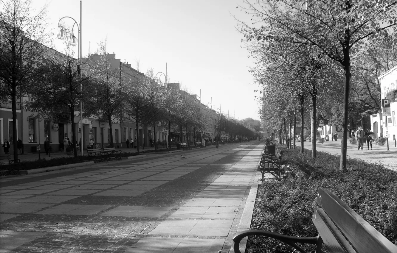 Photo wallpaper city, alley, black white