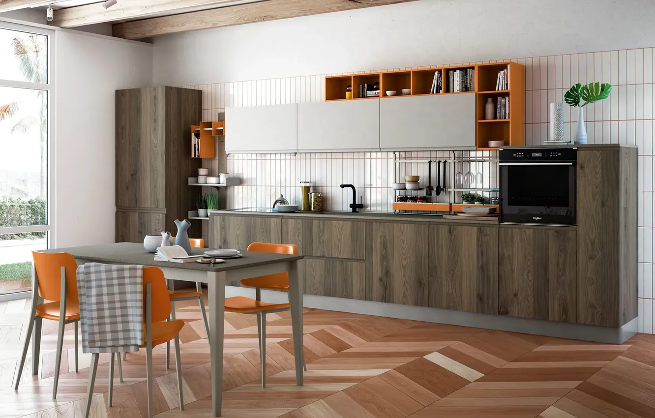 Photo wallpaper style, Villa, interior, Italy, kitchen, dining room, dining area, Italian design