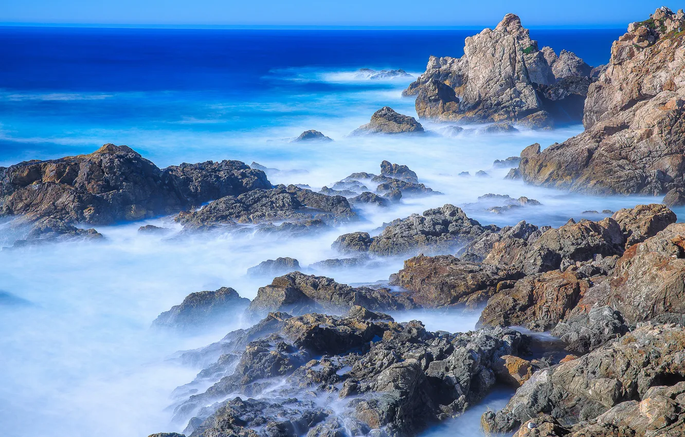 Photo wallpaper sea, stones, rocks, CA, USA