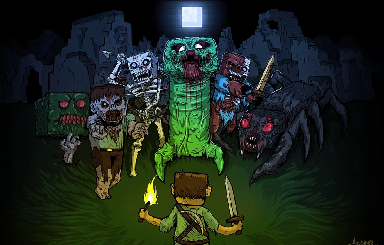 Photo wallpaper zombies, zombie, minecraft, creeper, minecraft, creeper