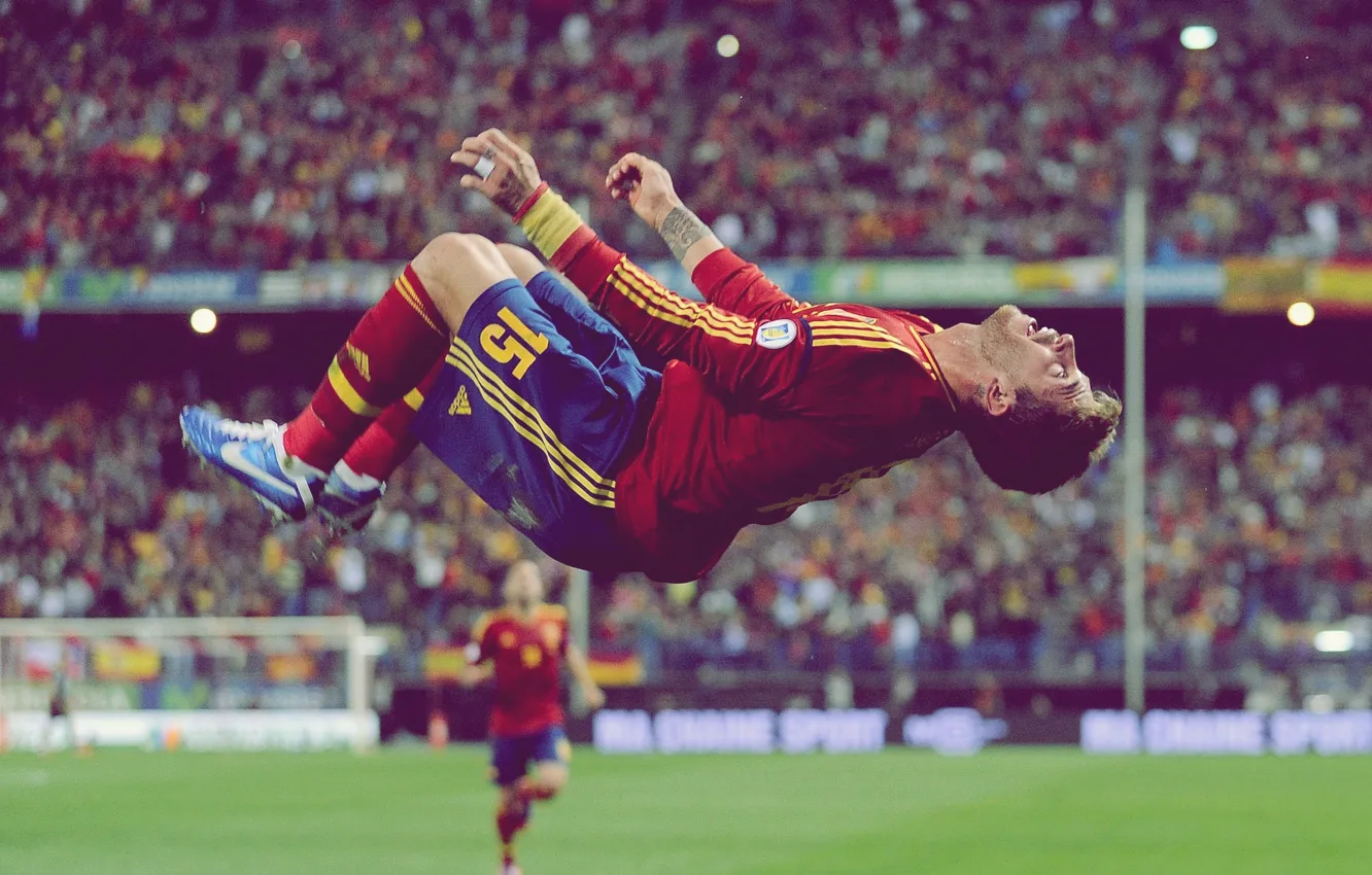 Photo wallpaper blue, red, Spain, goal, stadium, Nike, Real, Ramos