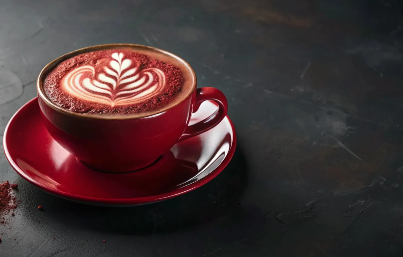 Photo wallpaper hot, design, chocolate, leaf, foam, red cup