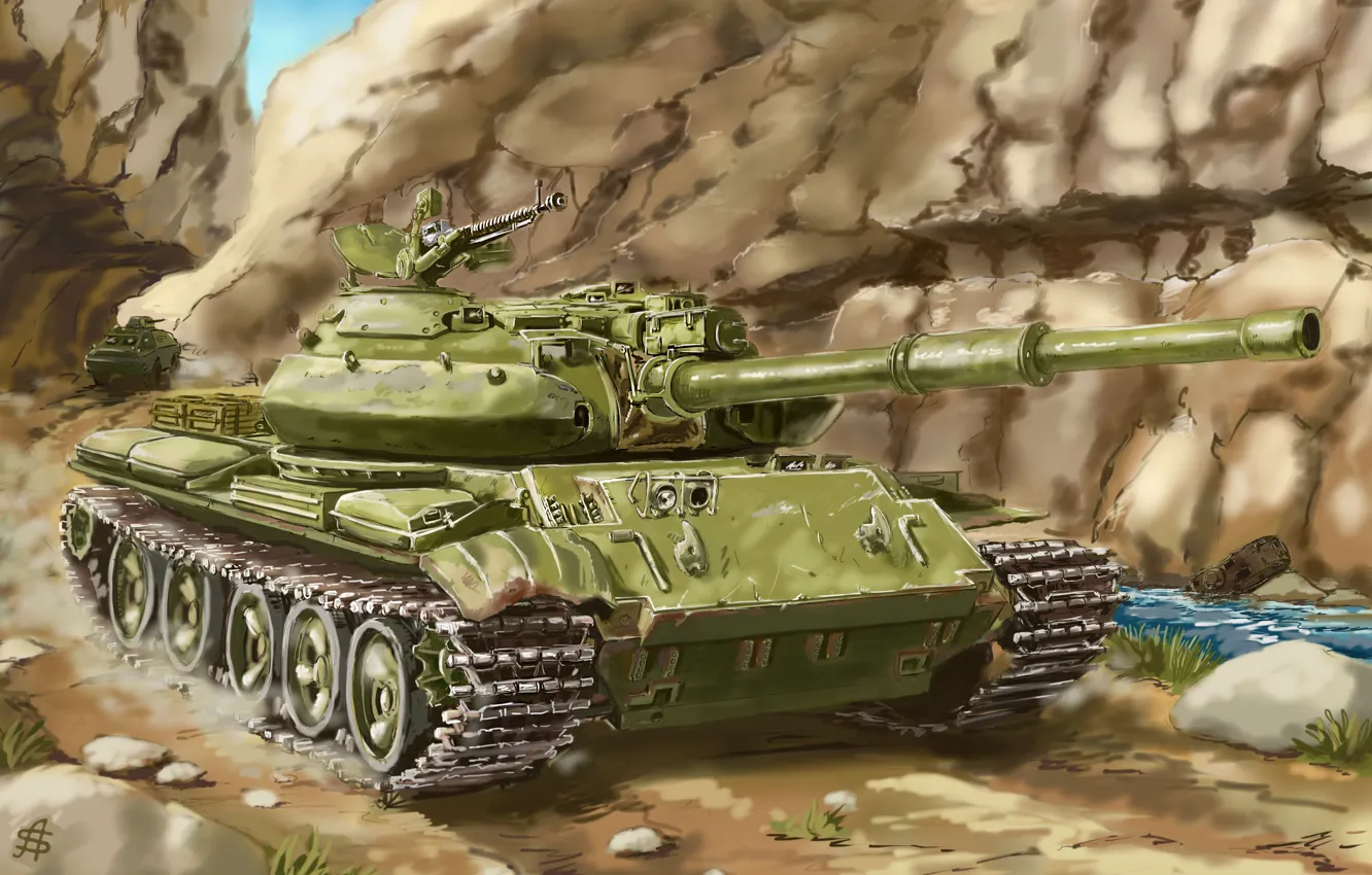 Photo wallpaper art, tank, Soviet, average, Nakamoora, T-62M
