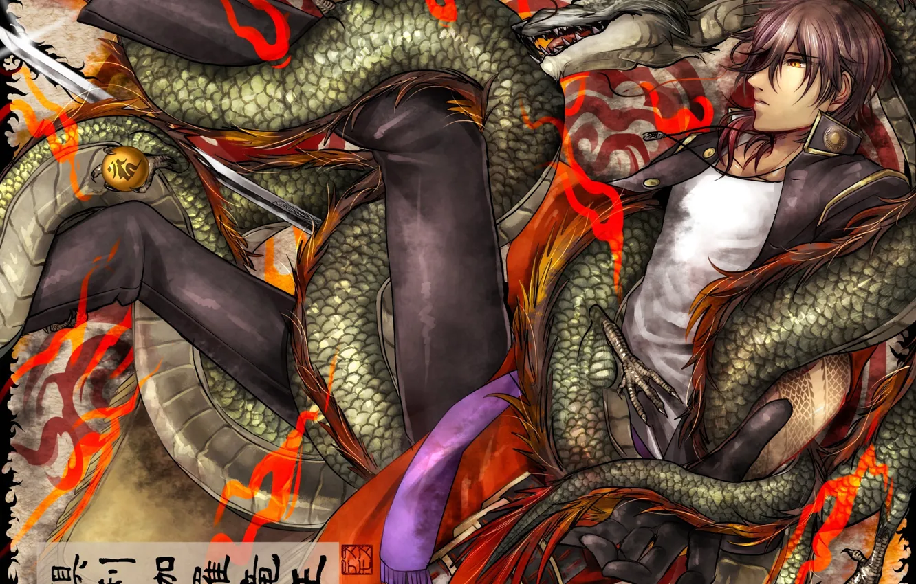 Photo wallpaper dragon, anime, art, guy, Touken ranbu
