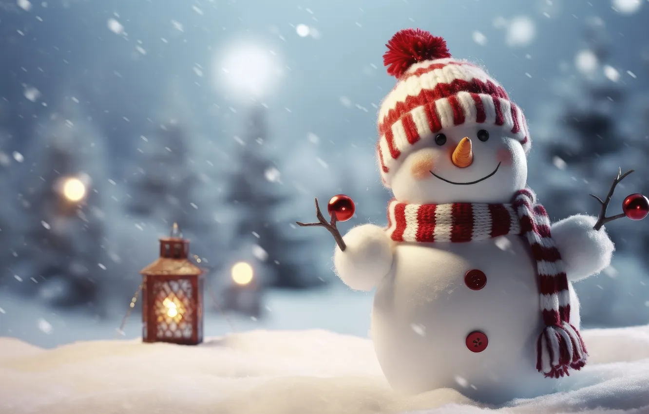 Photo wallpaper winter, snow, new year, Christmas, snowman, Christmas, winter, snow