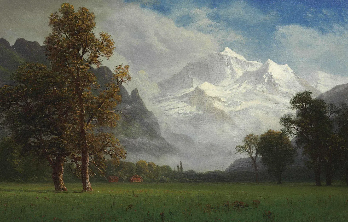 Photo wallpaper trees, landscape, mountains, nature, picture, Albert Bierstadt, Virgin