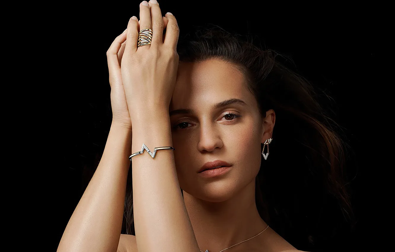 Photo wallpaper look, girl, decoration, pose, hands, actress, Louis Vuitton, Alicia Vikander