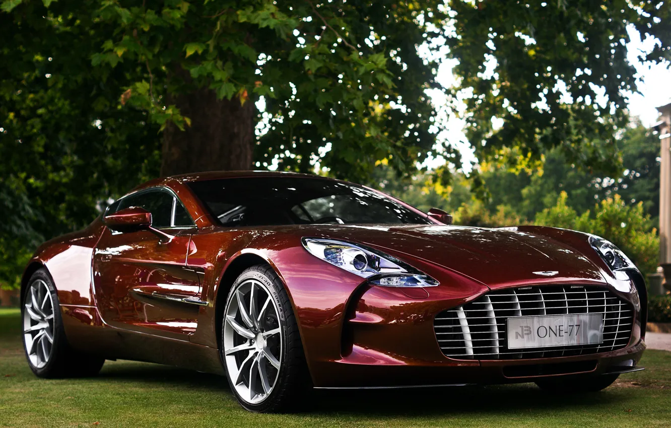 Photo wallpaper tree, lawn, Aston Martin, England, Aston Martin, oak, One-77