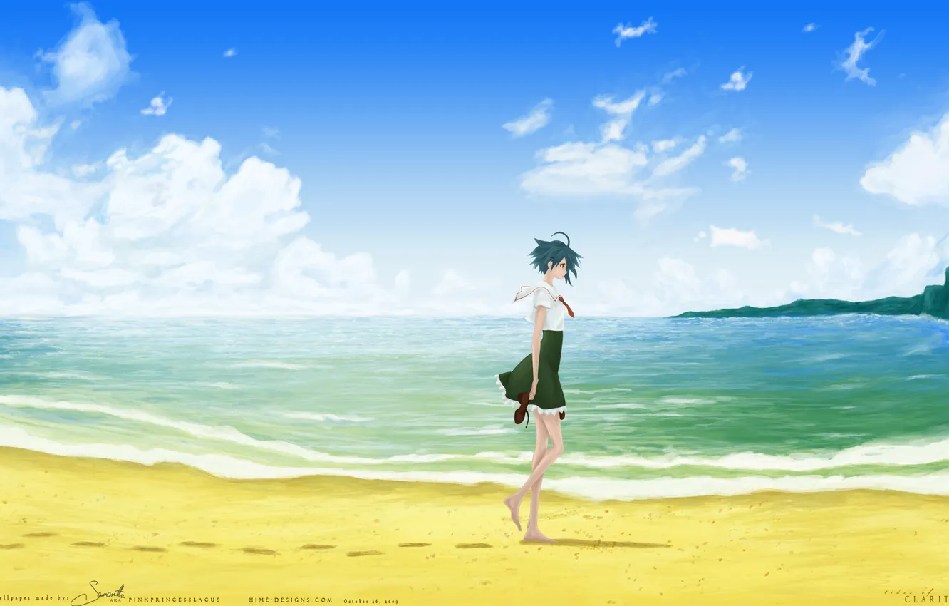Photo wallpaper sea, the sky, girl, mood, anime