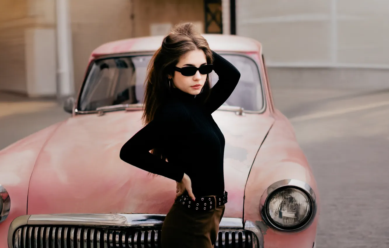 Photo wallpaper car, black, vintage, model, turtleneck