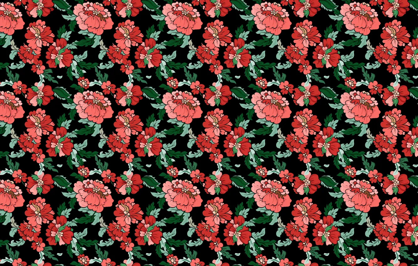 Photo wallpaper flowers, pattern, peonies