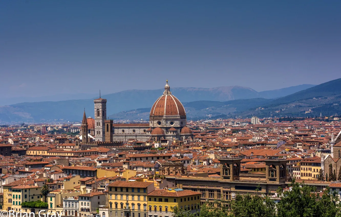 Photo wallpaper Italy, panorama, Cathedral, Florence, Santa Maria del Fiore, the view from the square, Michelangelo