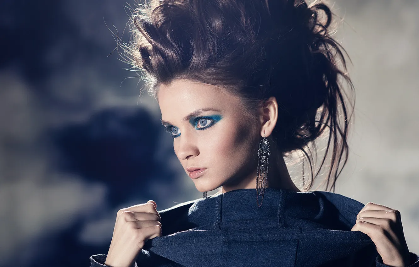 Photo wallpaper girl, face, model, earrings, makeup, brunette, hairstyle, Kris Strange