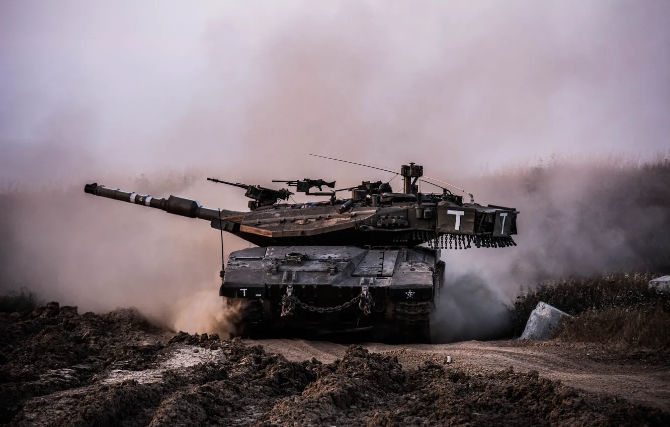 Photo wallpaper dust, dirt, tank, combat, Merkava, main, Merkava, Israel