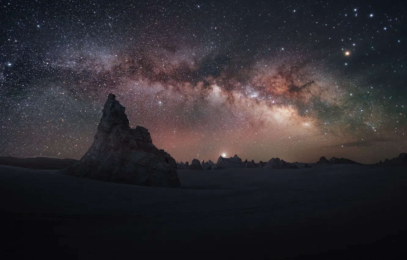 Photo wallpaper night, rocks, the milky way