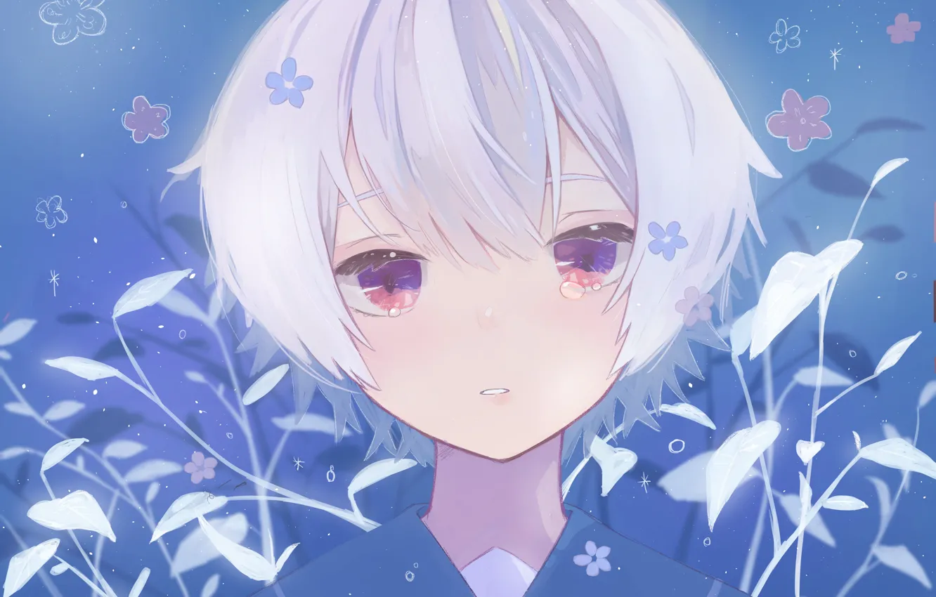 Photo wallpaper flowers, tears, girl