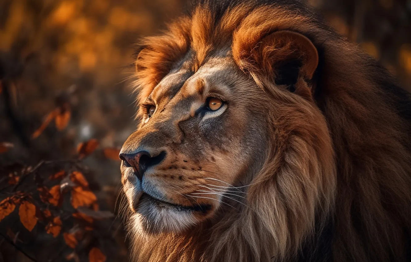 Photo wallpaper autumn, look, face, leaves, light, portrait, Leo, AI art