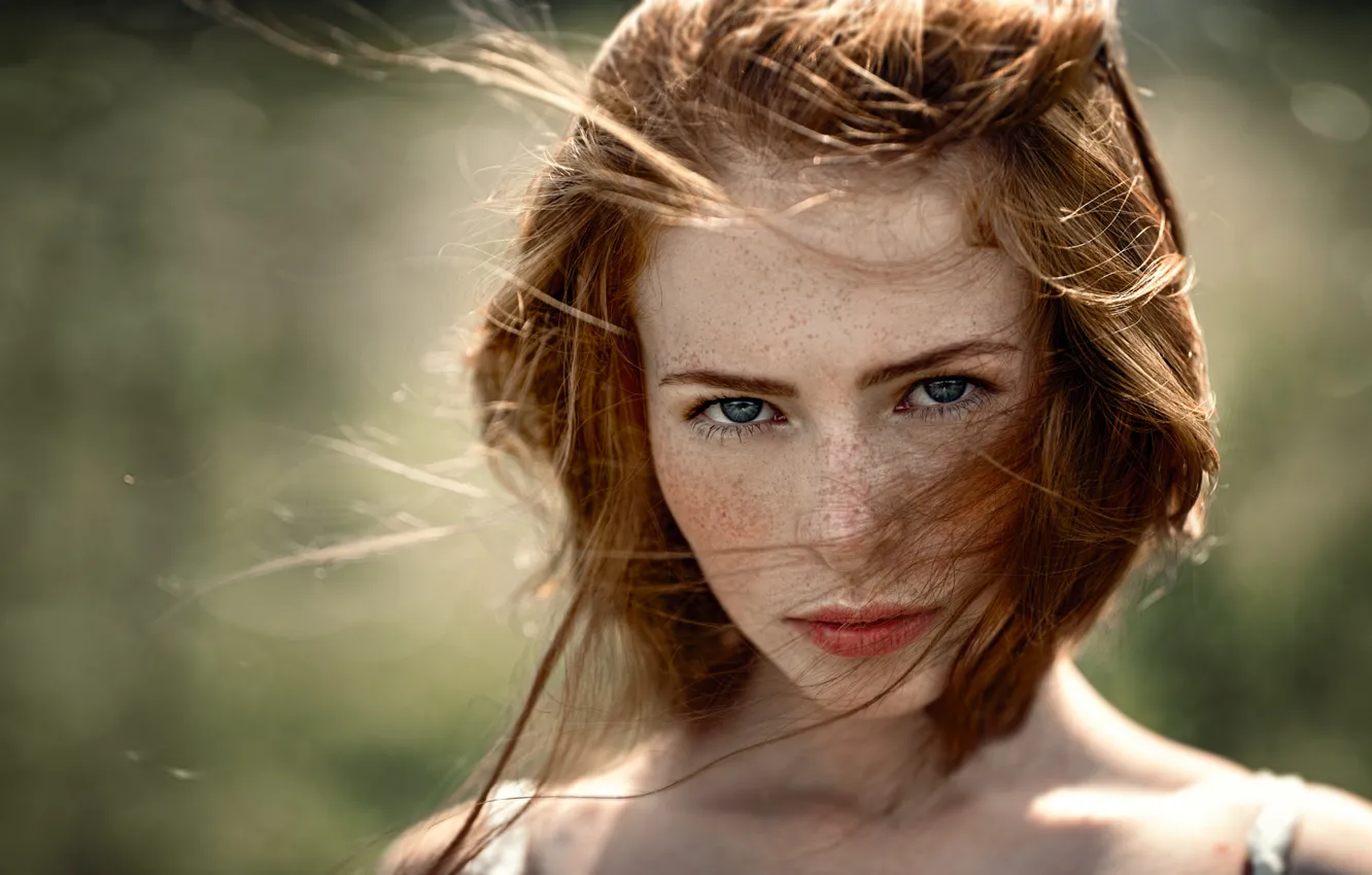 Photo wallpaper Girl, Look, Hair, Eyes, Freckles, Red, Katya Voronina