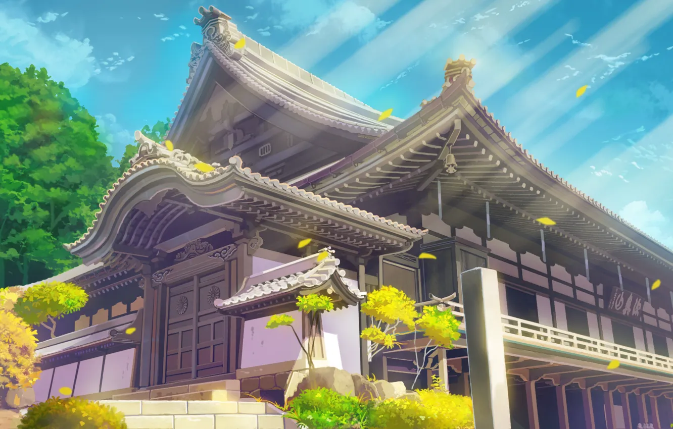 Photo wallpaper the sky, nature, temple, the sun's rays