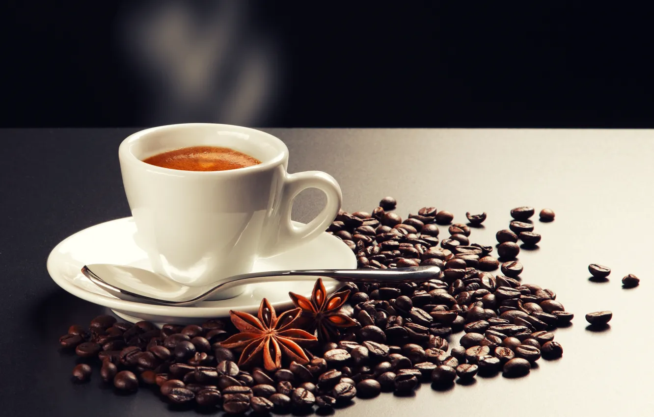 Photo wallpaper coffee, grain, Cup, white, Anis, spice