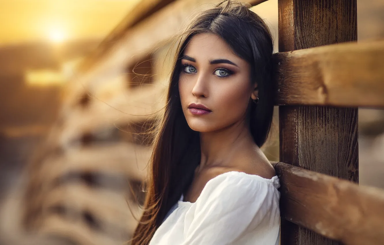 Photo wallpaper look, face, the fence, bokeh, Alessandro Di Cicco