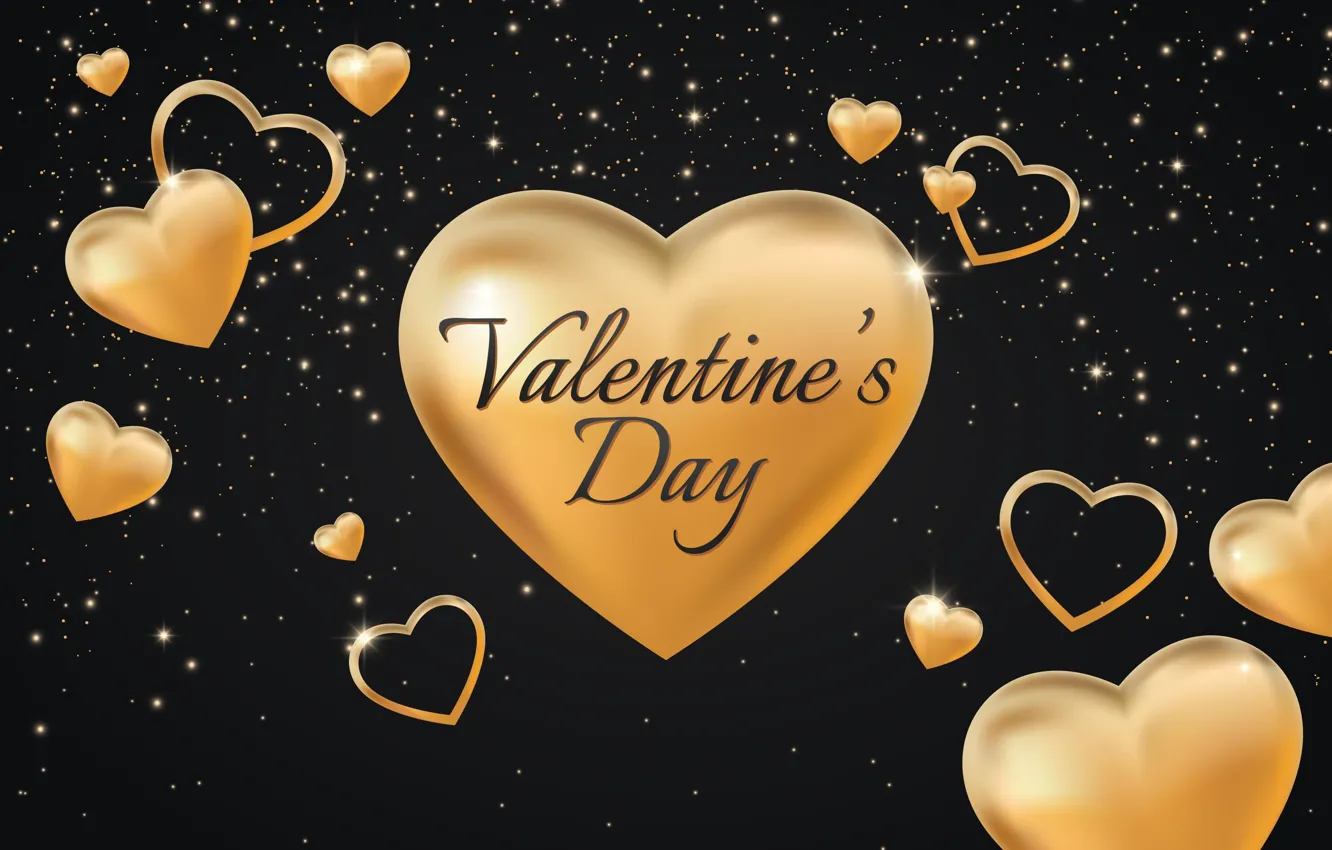 Photo wallpaper love, romance, heart, hearts, golden, love, Valentine's day, romantic
