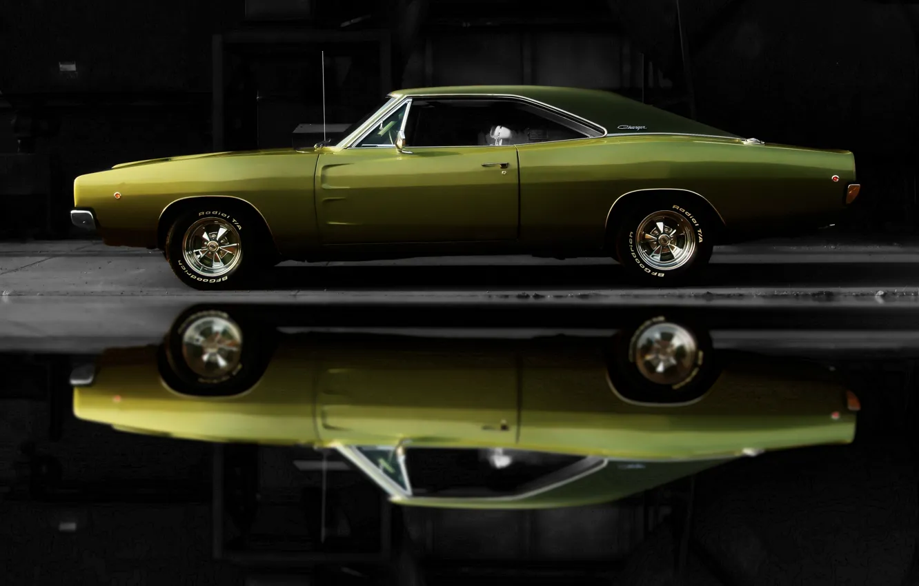Photo wallpaper car, machine, auto, Dodge, green, Charger, 1968