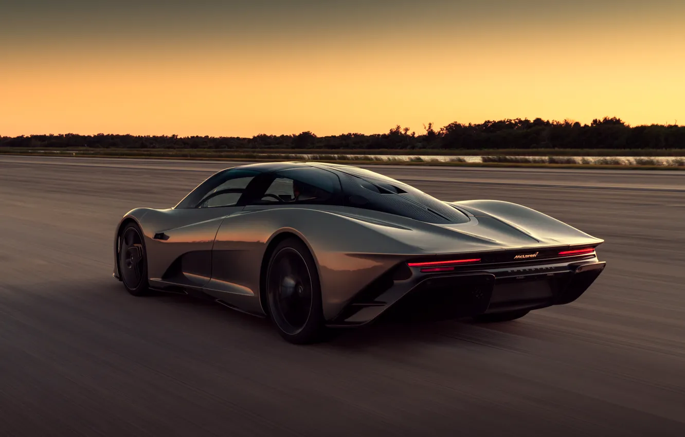 Photo wallpaper sunset, McLaren, speed, the evening, supercar, hypercar, 2019, Speedtail