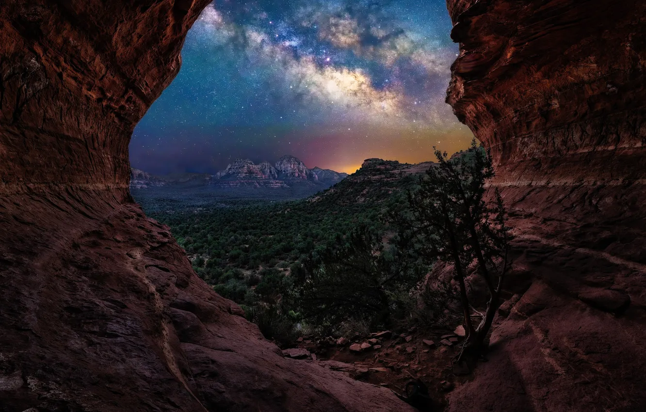 Photo wallpaper stars, mountains, night, rocks, desert, view, dal, The milky way