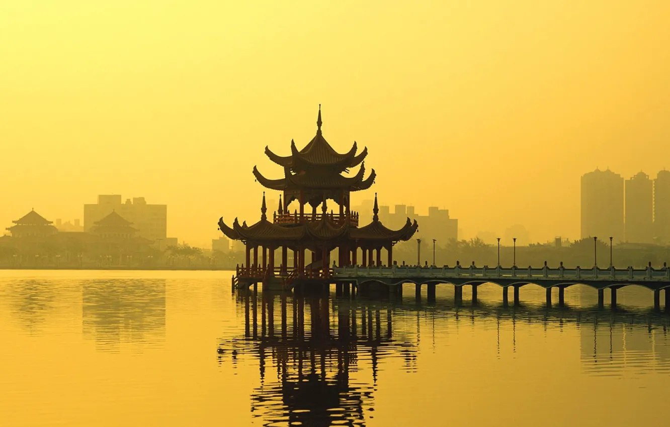 Photo wallpaper the city, Bay, pagoda