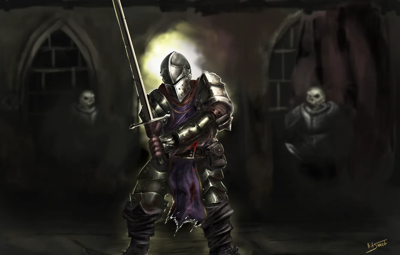 Photo wallpaper armor, paladin, warrior, skeletons, Darkest Dungeon